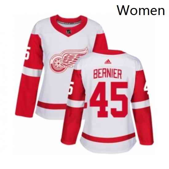 Womens Adidas Detroit Red Wings 45 Jonathan Bernier Authentic White Away NHL Jersey